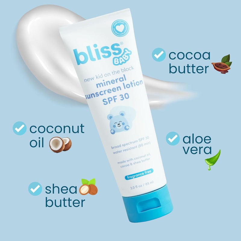 BLISS Baby Sunscreen, Premium SPF 30 Sunscreen Mineral Lotion, Natural Zinc Oxide, Hypoallergenic, Non-toxic, Water-Resistant, Vegan, Sensitive Skin - For Babies, Toddlers, Kids & Whole Family - Image 4